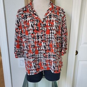 Parker Orange Blue White Abstract Blouse Silk